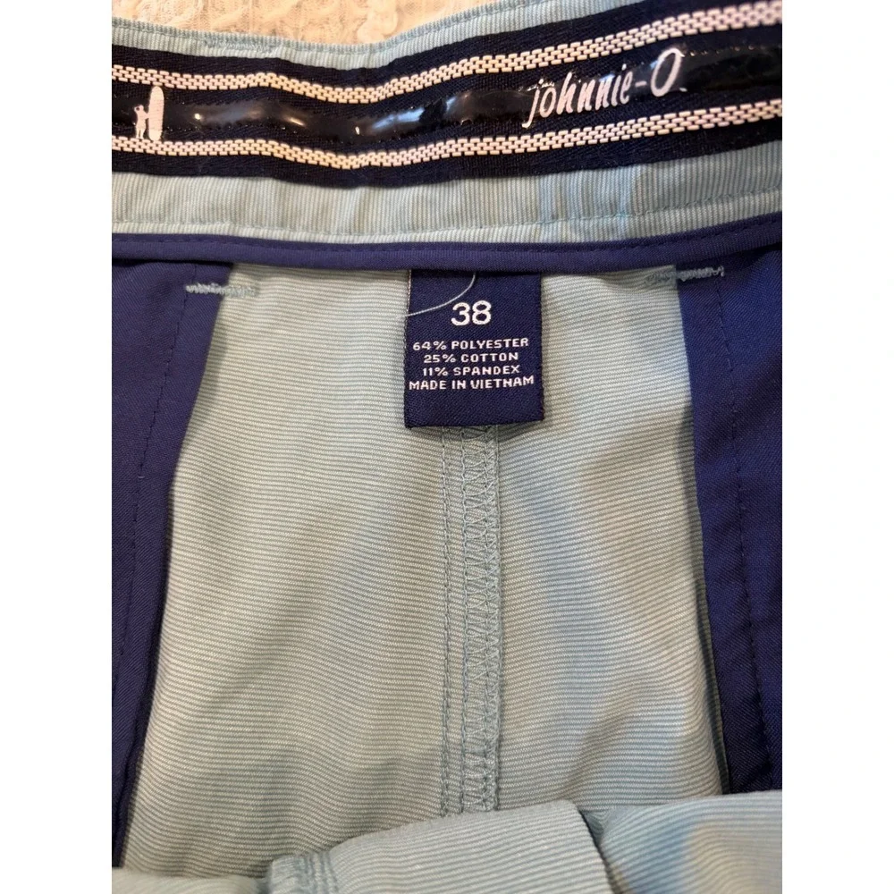 Johnnie-O Mens Performance Shorts Size 38 Green Blue Micro Stripe Golf Active